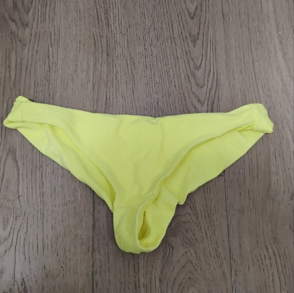 Frankie's Bikinis Ribbed Yellow Bikini Bottom Sz Small